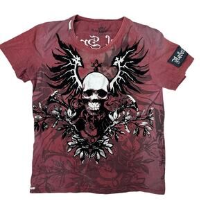 Rebel Spirit Skull Graphic Tee – Red Distressed Y2K Gothic